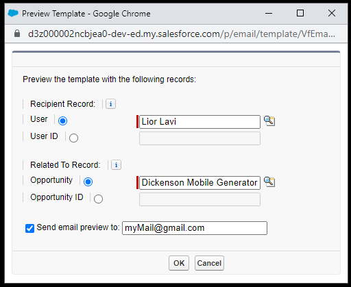 Send Test and Verify Merge Fields Window